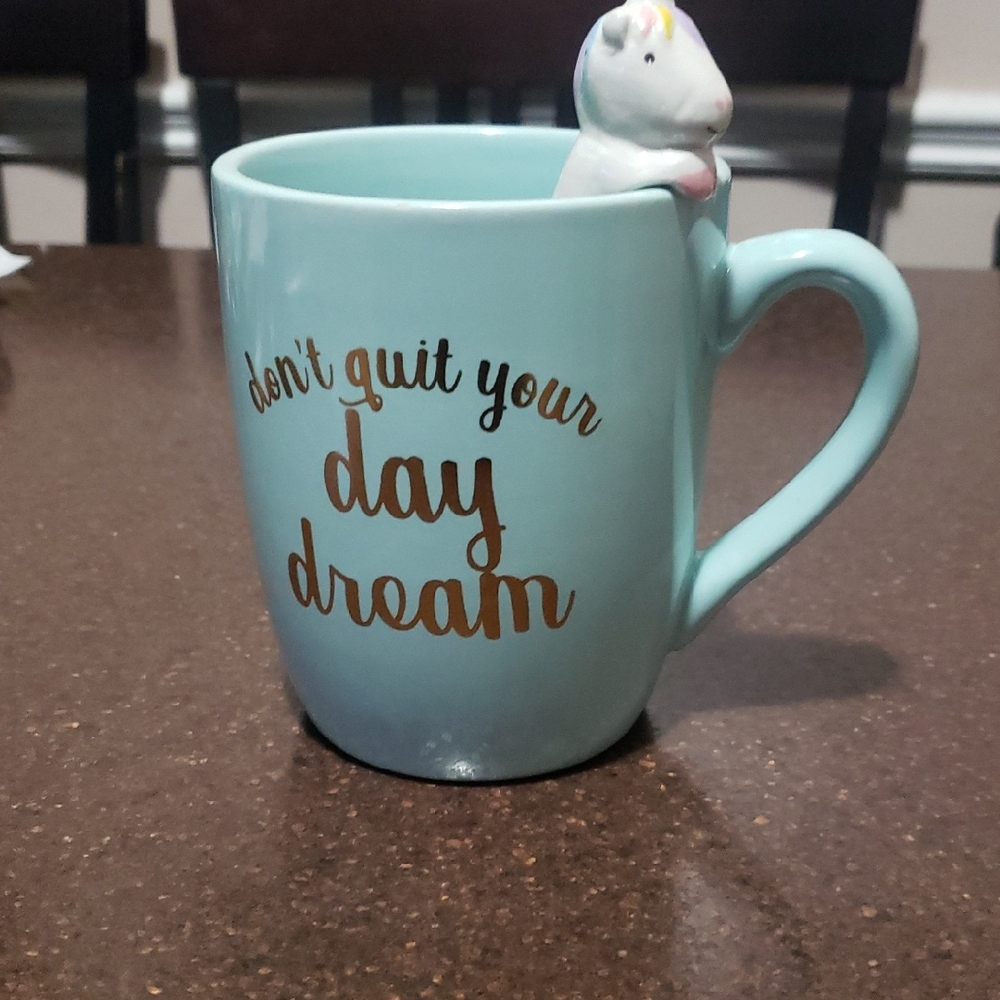 Hazel & Co. Don't Quit Your Day Dream 3D Unicorn Mint Green Coffee Mug.